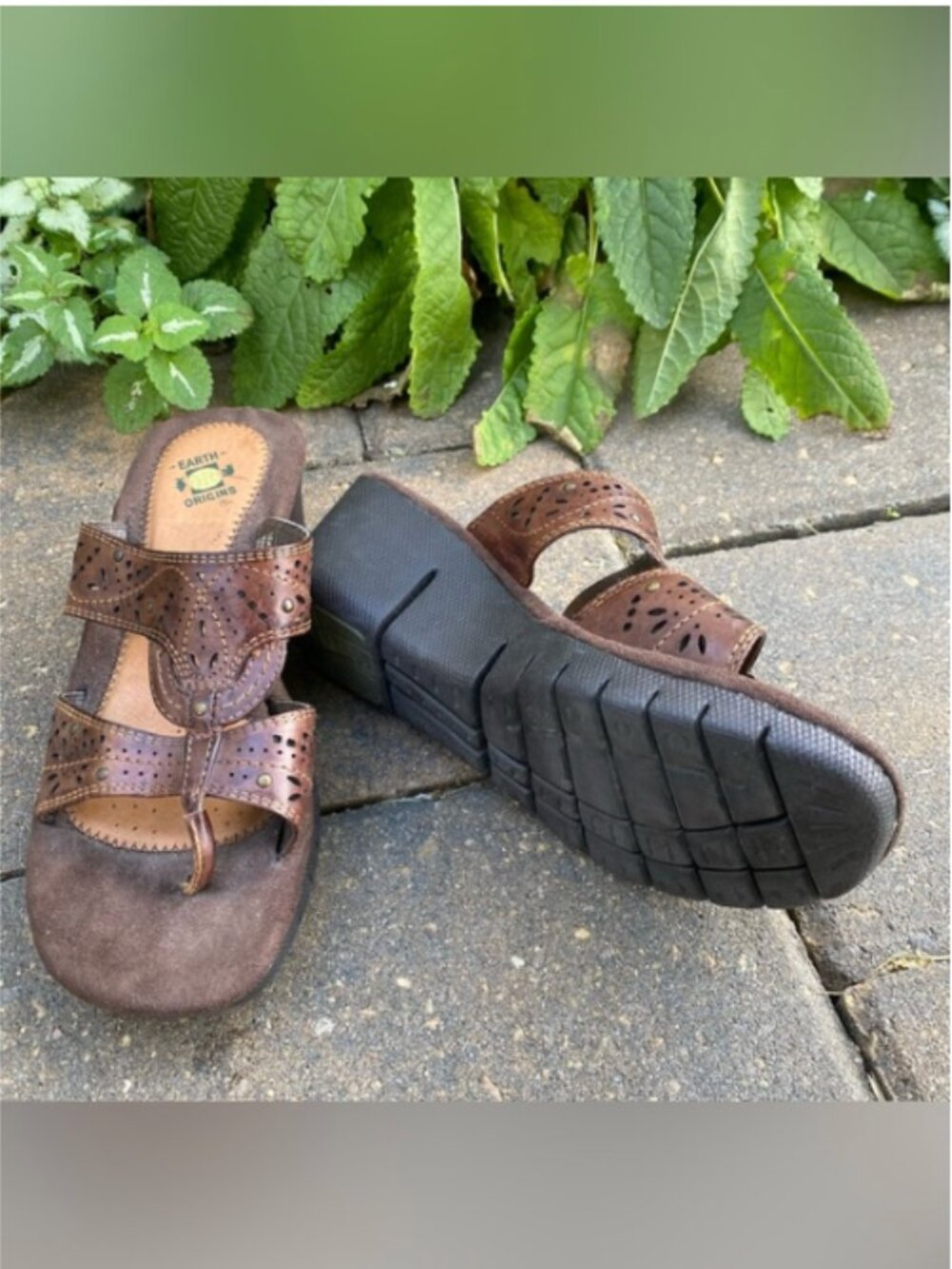 Earth Origins Naomi BRN Leather Perforated Wedge Sandals - Size 7 Fall Sale